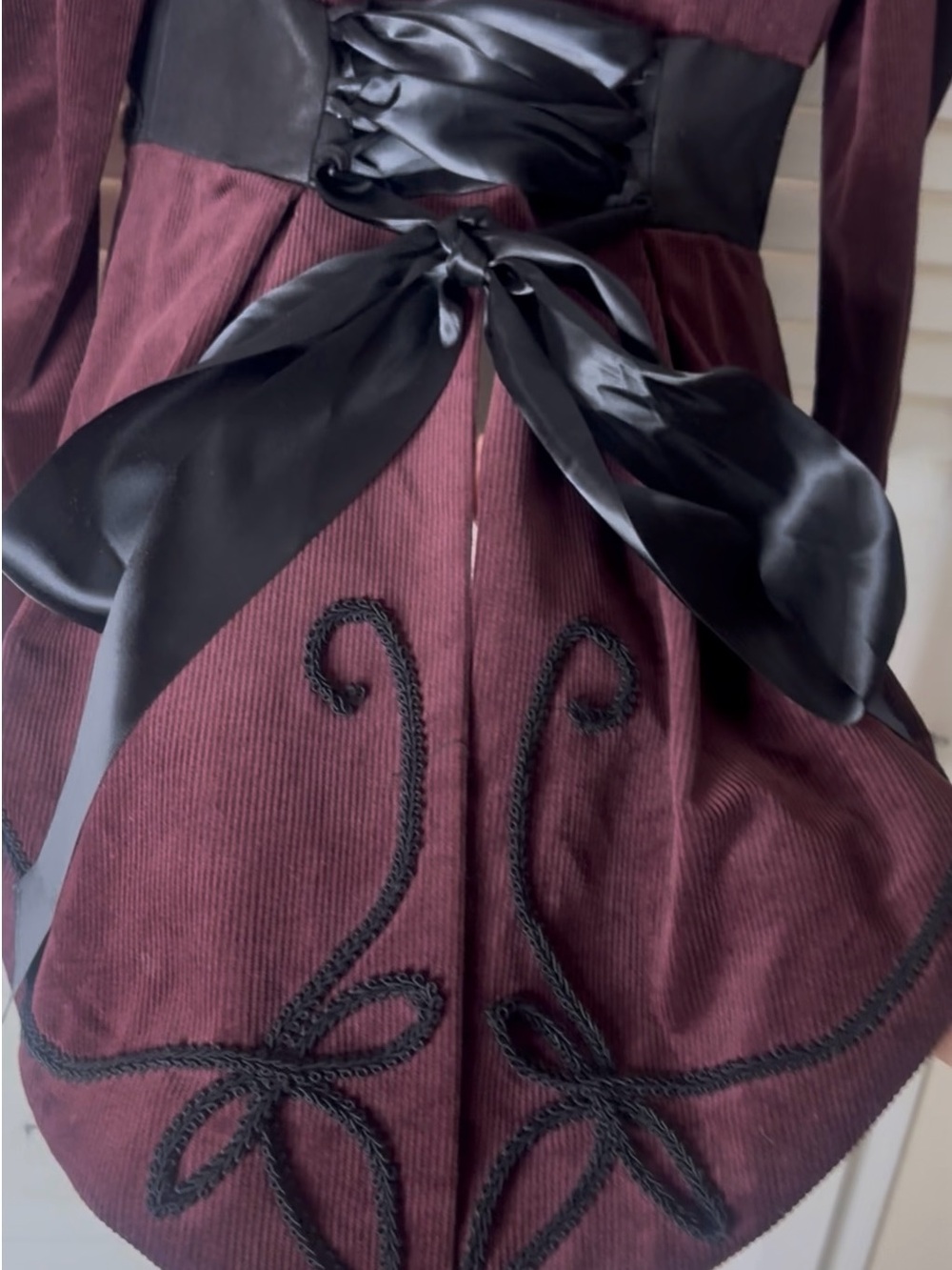 STEP in TIME by Lip Service Black/Burgundy Lace Corduroy Jacket w/ Tails M - Picture 4 of 9